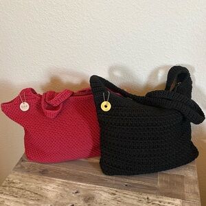 The Sak Red and Black Crochet Shoulder Bags